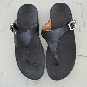 FitFlop Black Leather Toe Post Sandals Women’s US 8 EU 39 Adjustable Comfort